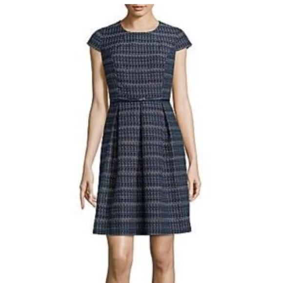 Liz Claiborne Dress Short Sleeve Tweed Blue White Cotton Blend Women's Size 14 - Picture 1 of 4